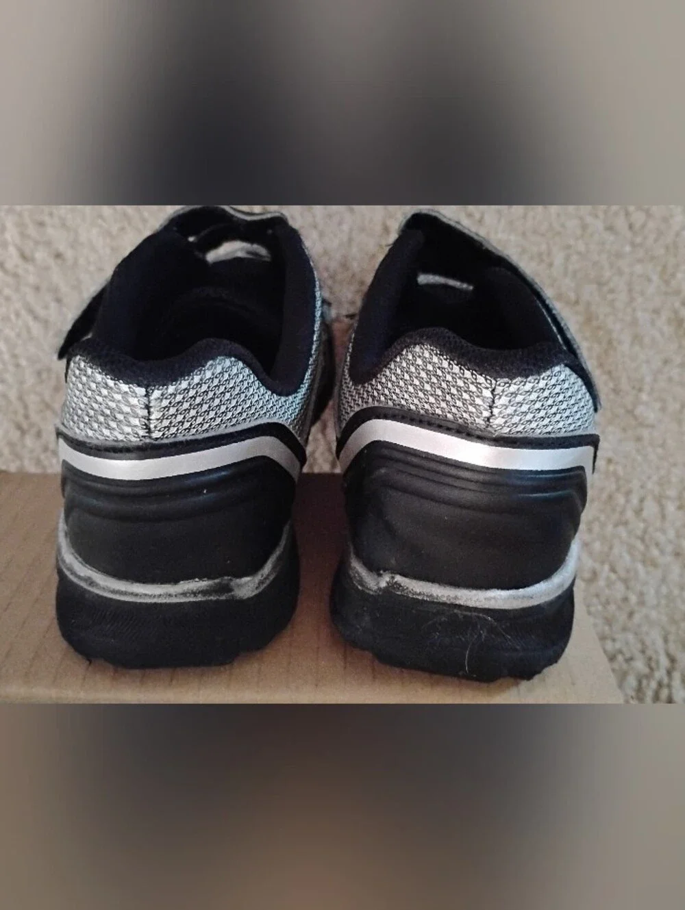 Boys Black and Silver Athletic Sneakers - Velcro Strap Size 1